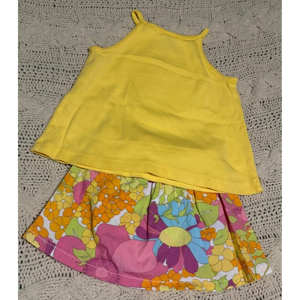 VTG Gymboree Girls Yellow Daisy Tank Top and Retro Floral Skort Set 18-24 Months